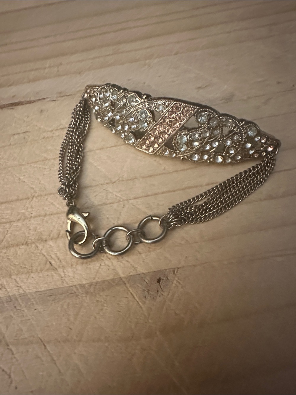 Rhinestone Filigree Chain Bracelet - Gold Tone